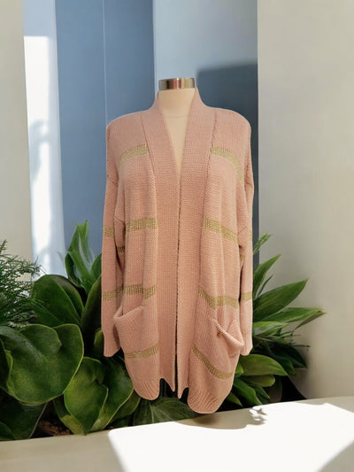 Open Front Cardigan with gold stripes