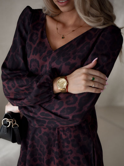 Animal Print V Neck Dress