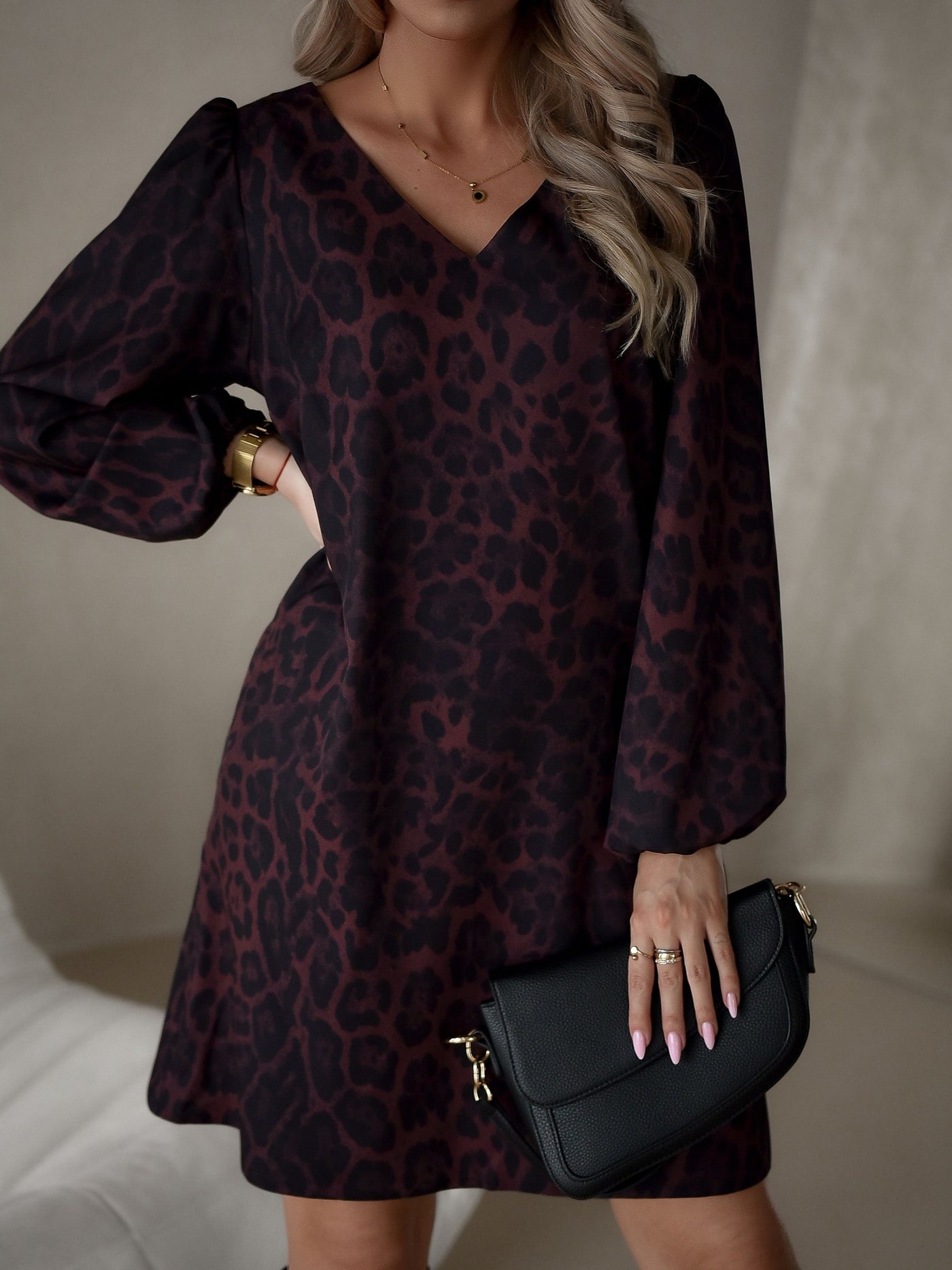 Animal Print V Neck Dress