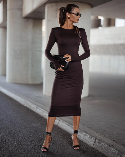 Simple Long Dress with Padded shoulders