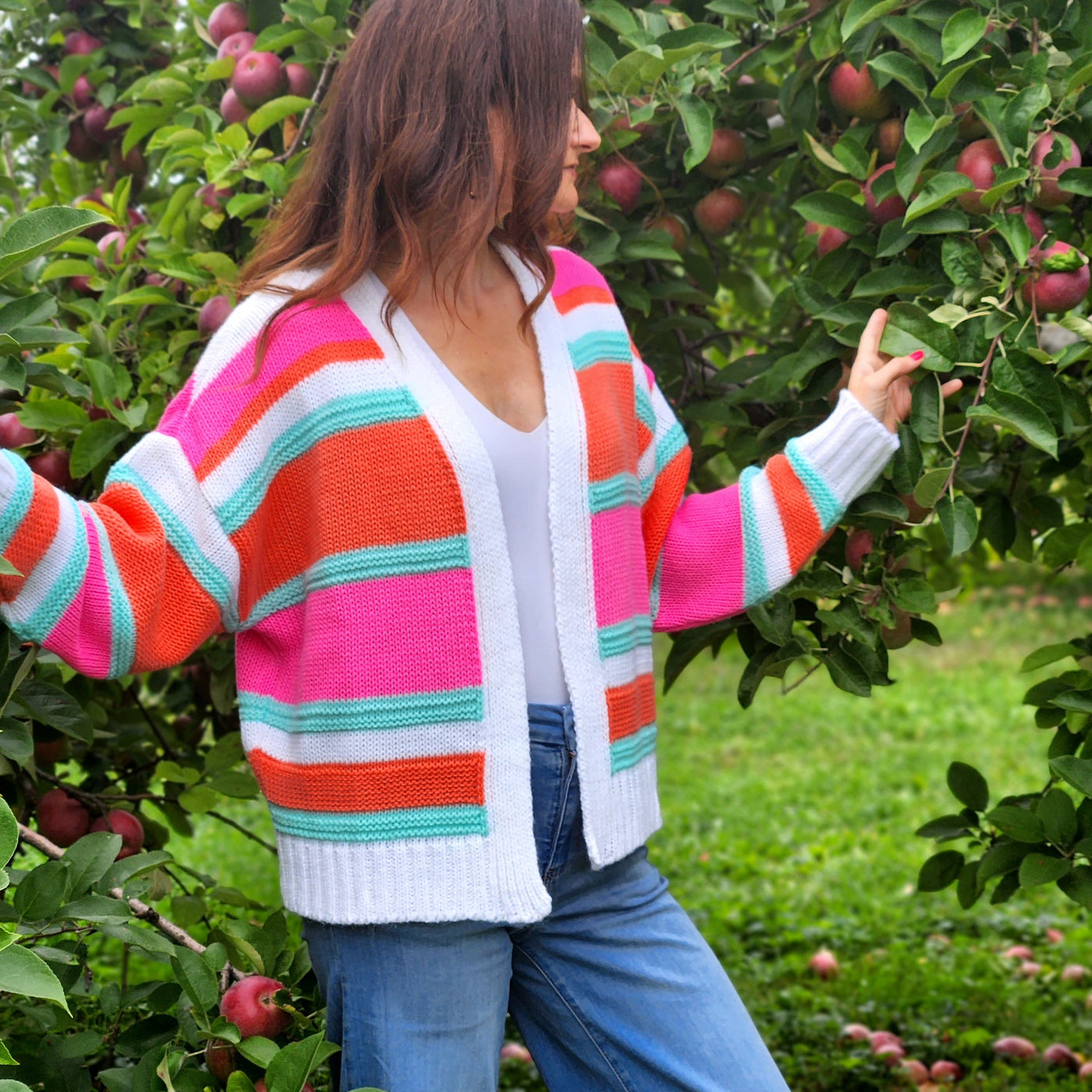 Open Front Stripes Cardigan