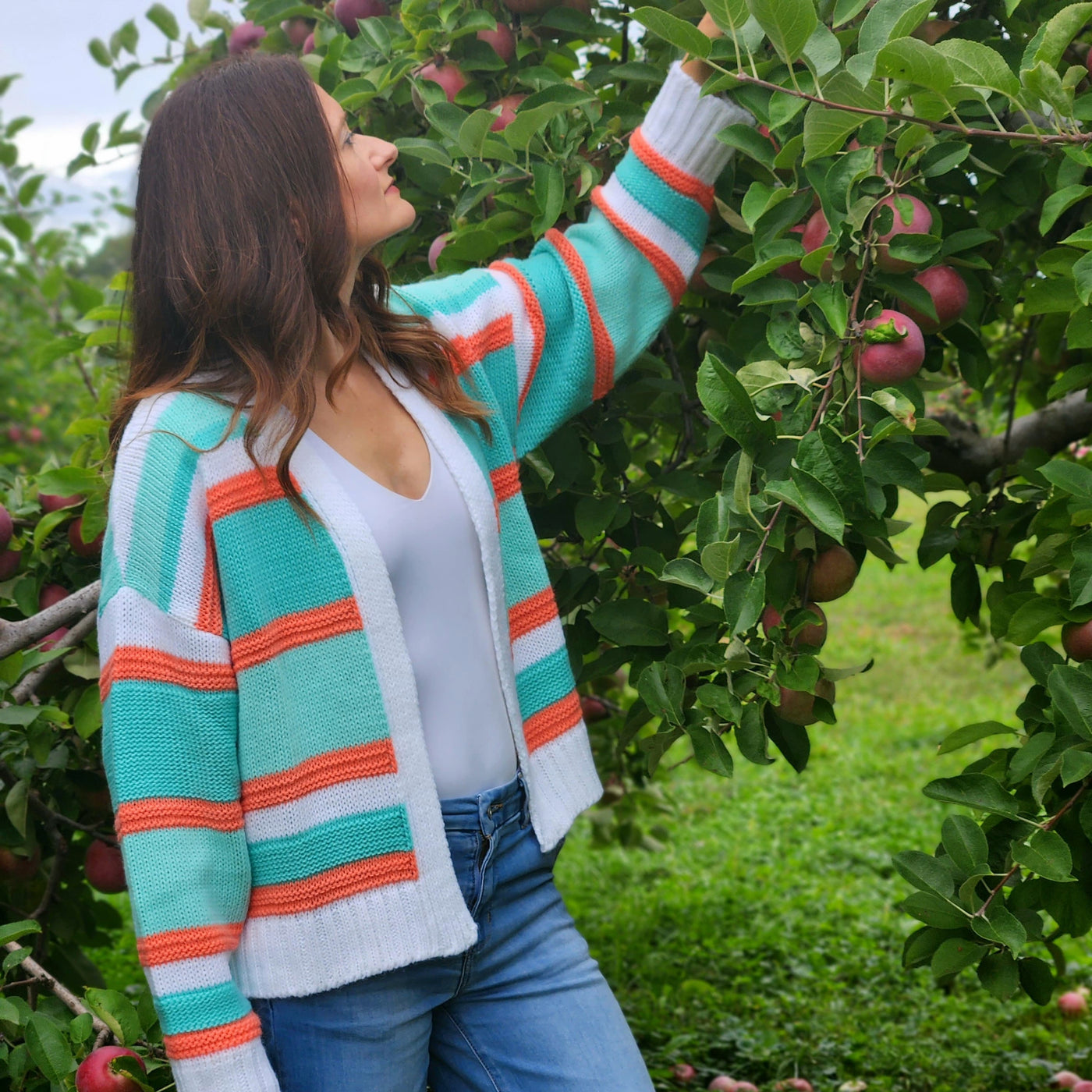 Open Front Stripes Cardigan