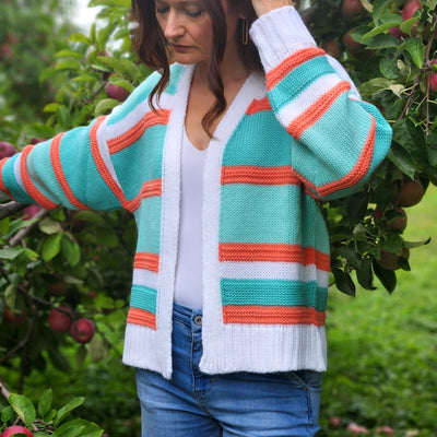 Open Front Stripes Cardigan