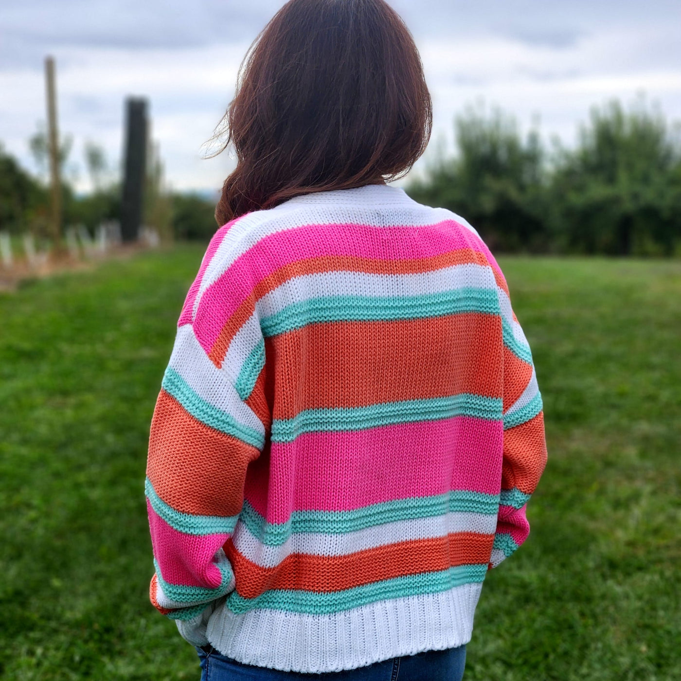 Open Front Stripes Cardigan