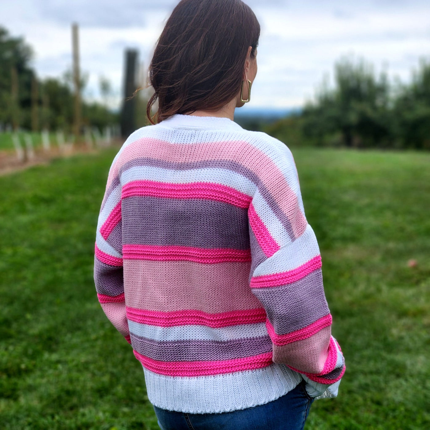 Open Front Stripes Cardigan