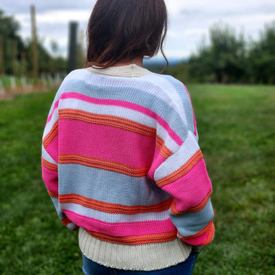 Open Front Stripes Cardigan