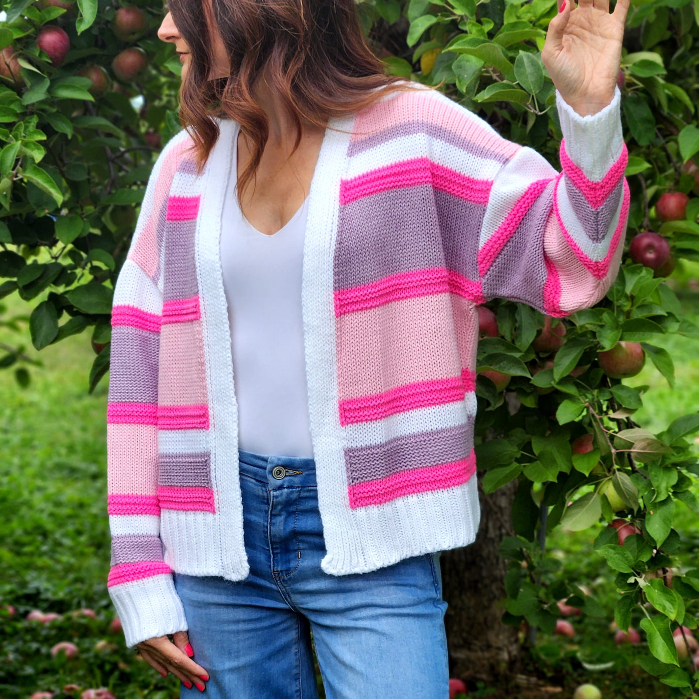 Open Front Stripes Cardigan