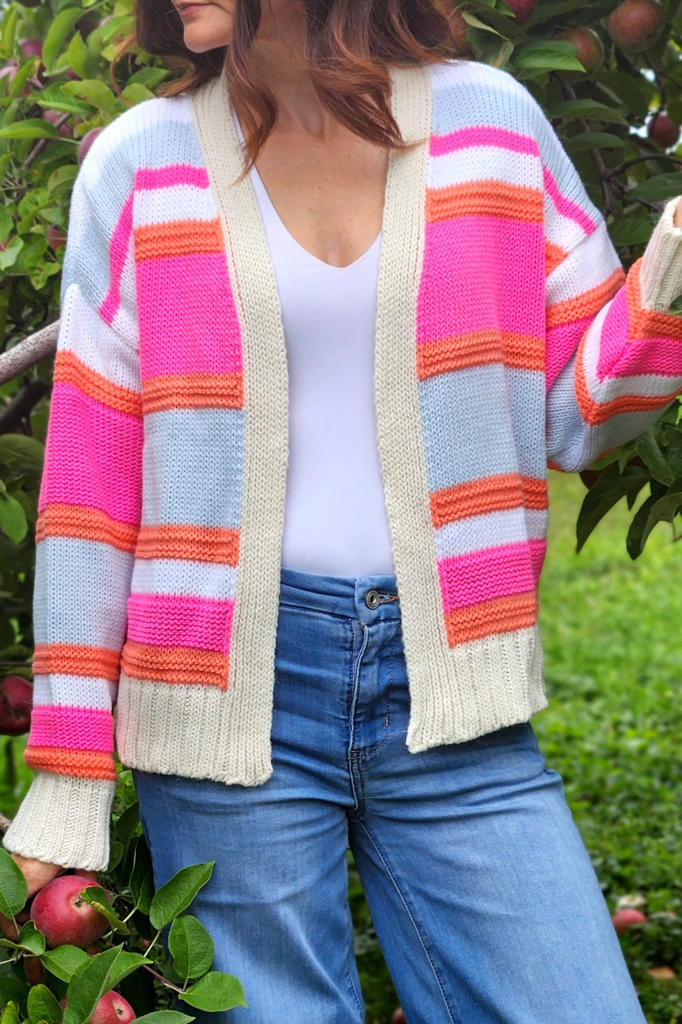 Open Front Stripes Cardigan