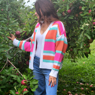 Open Front Stripes Cardigan