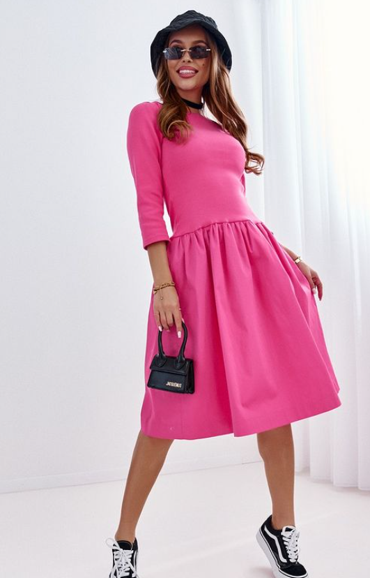 Boat neck pink dress