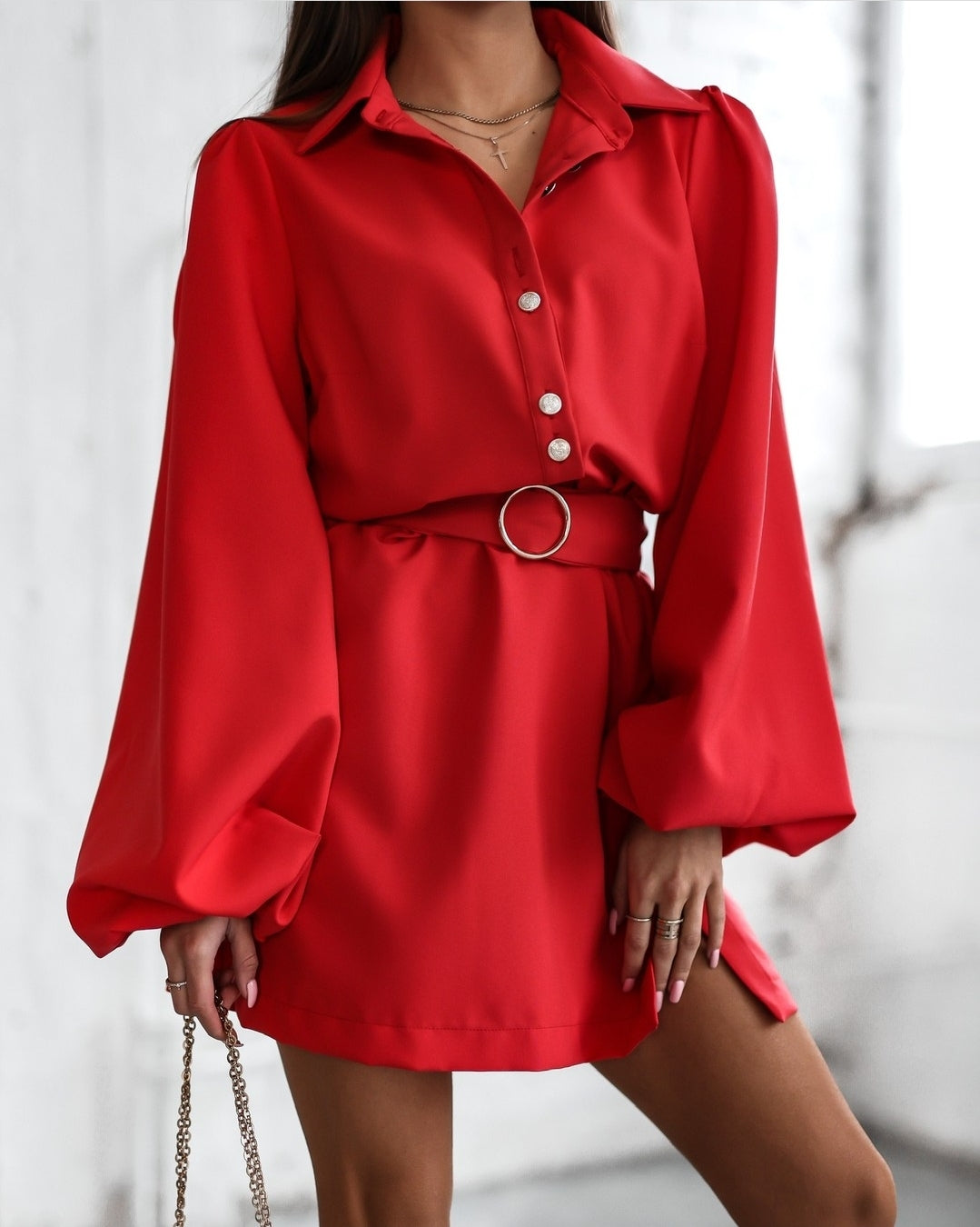 Red Dress with Gold Buttons Red / M Red Dress with Gold Buttons Red / M