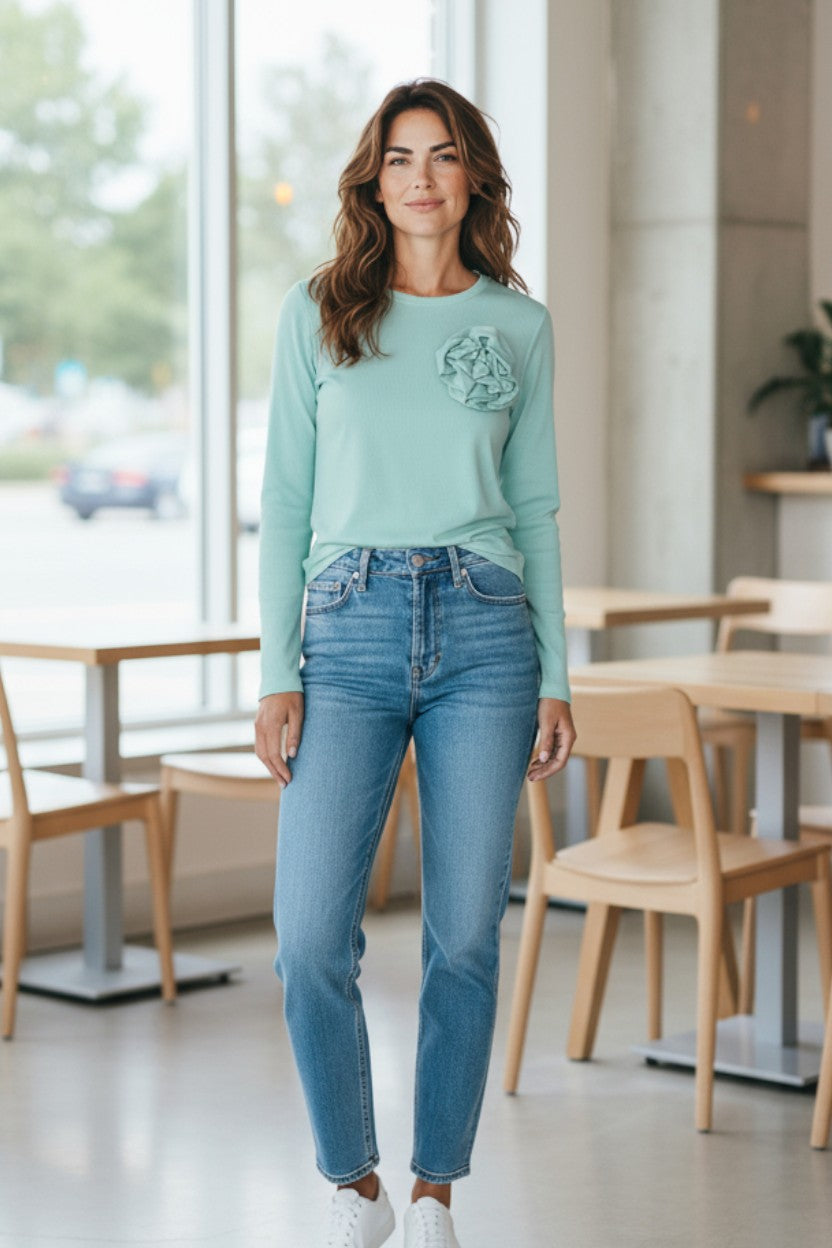 Ribbed Top with Rose