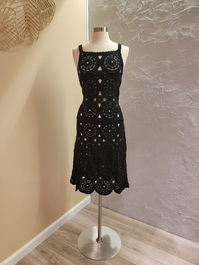 Midi  Black Crochet Dress