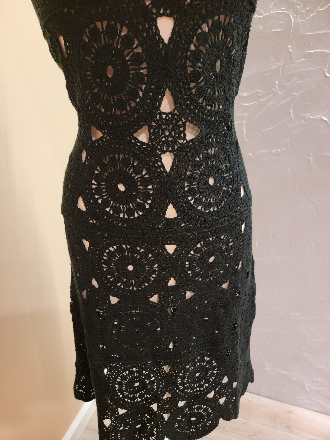 Midi  Black Crochet Dress