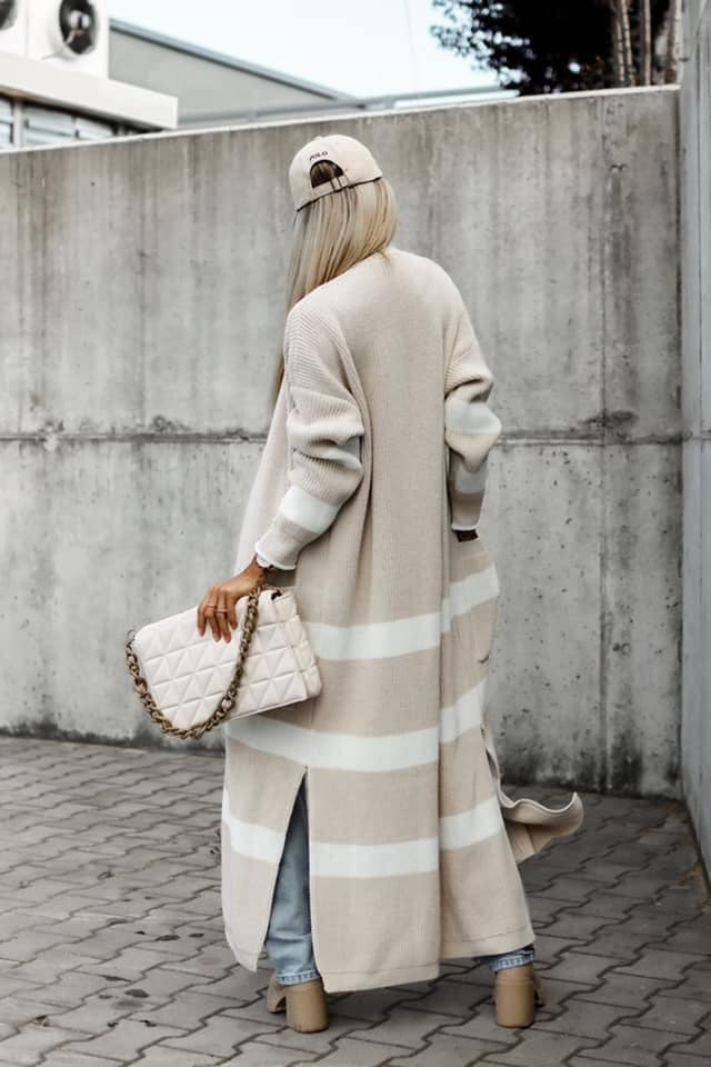 Striped Cardigan with Slits