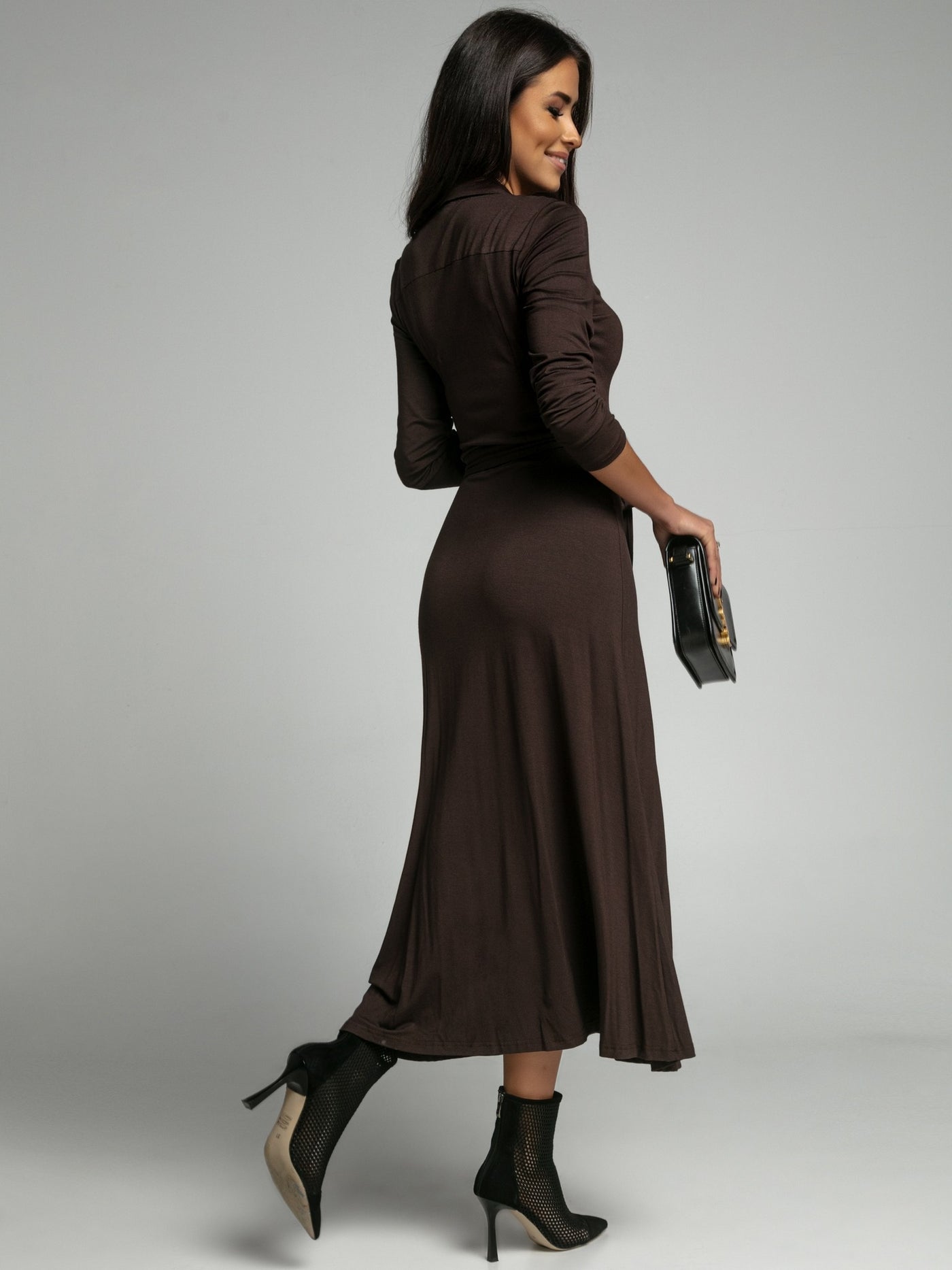 Long Chocolate Dress with Button Closure