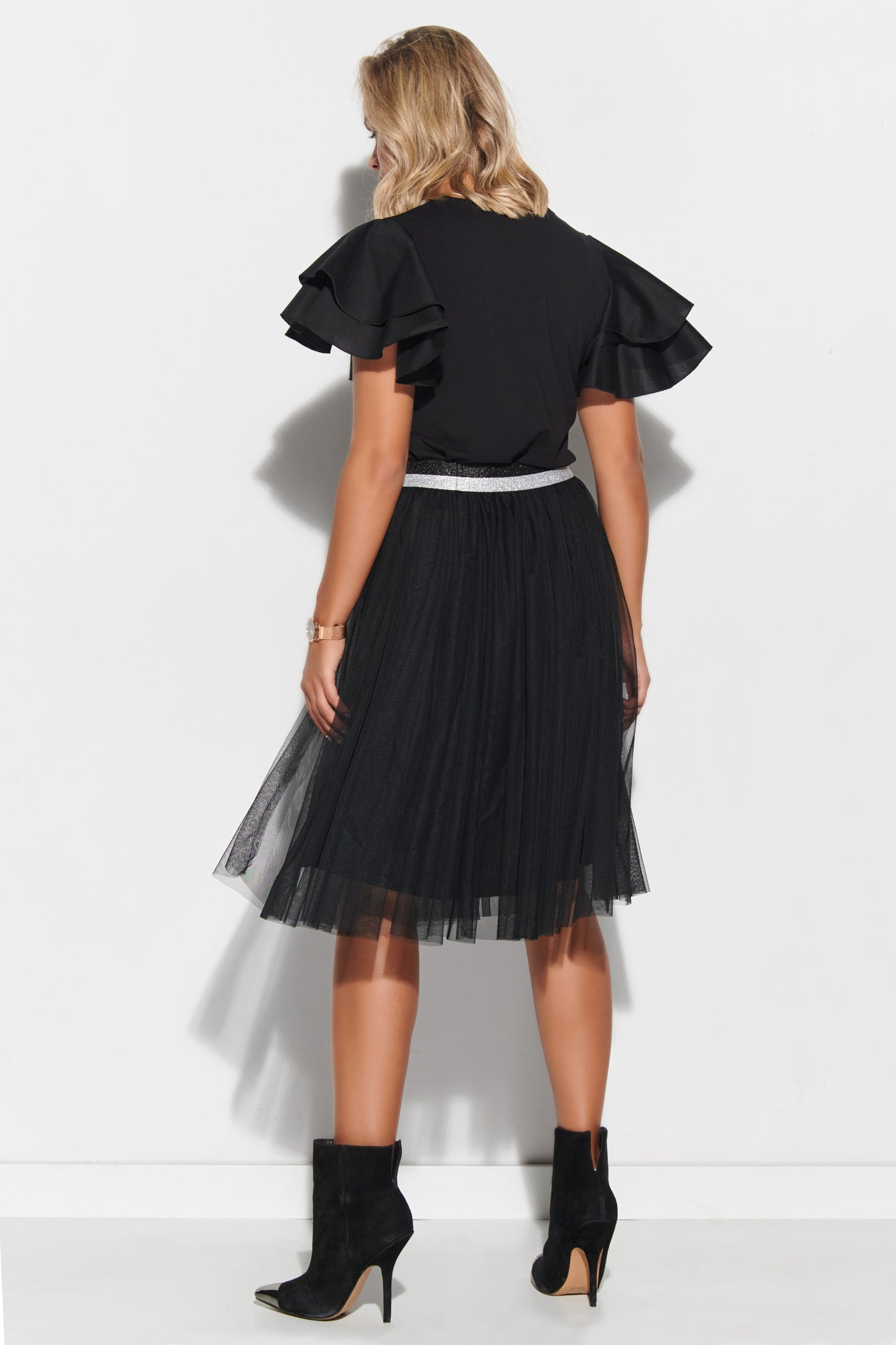 Tulle skirt with black and silver elastic waist