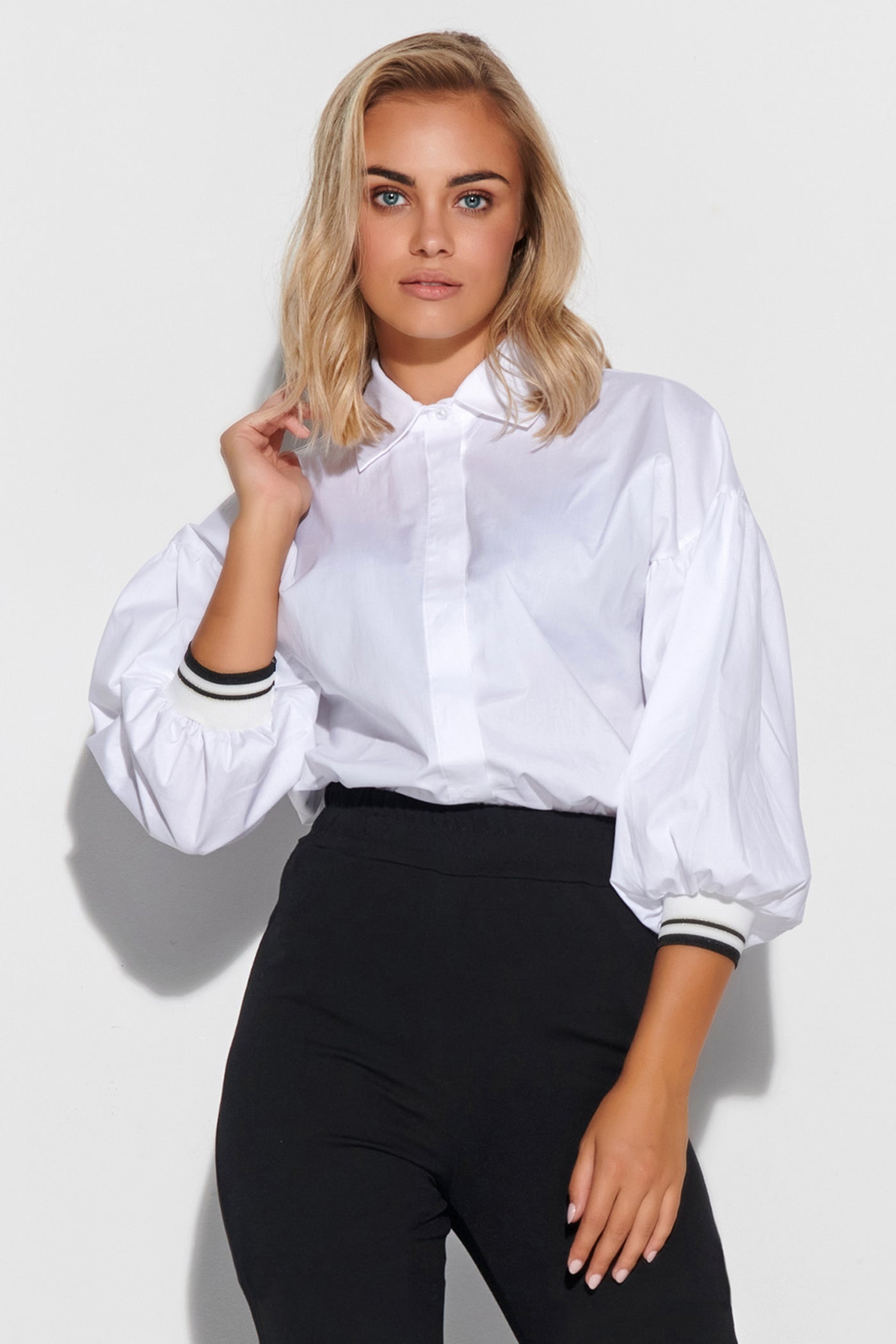 White shirt with bishop sleeves